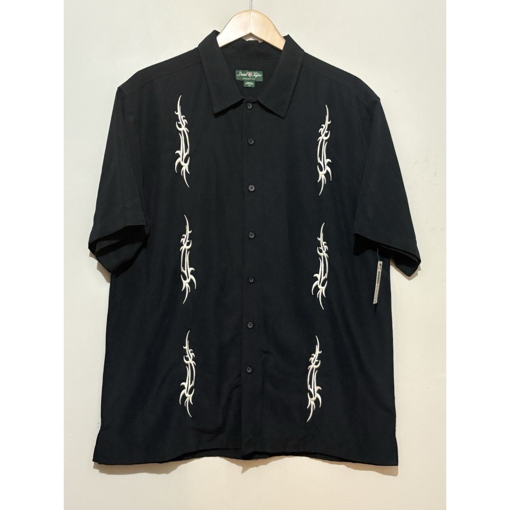 VTG David Taylor Men's‎ L Western Bowling Shirt Black Tribal Embroidered NOS